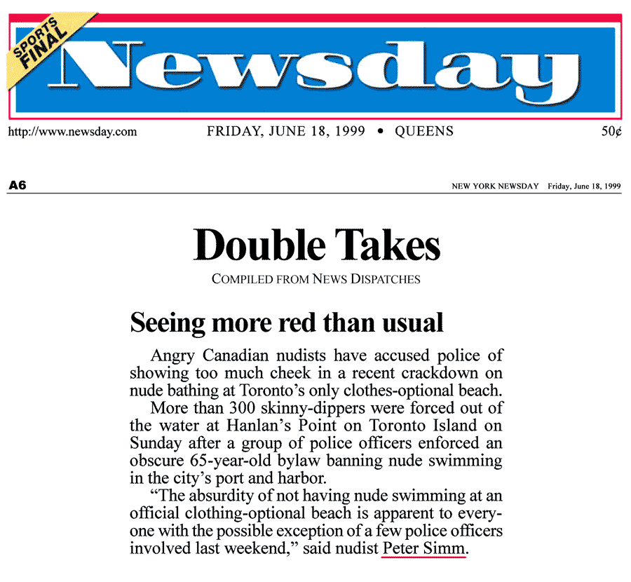 Newsday [New York City] 1999-06-18 - Police harass swim